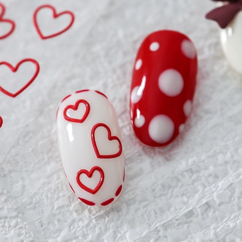 Heart Nail Art Stickers Ultra Thin Self Adhesive Japanese Sketch Design Embossed Relief Decals