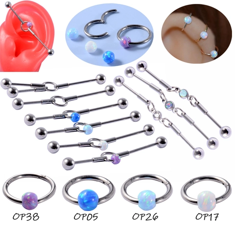 Orecchini Barbell Industriale in Acciaio Inossidabile Titanio G23 Con Opale Artificiale Gioielli per Piercing Donna Uomo