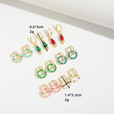 Dopamine Stijl Gekleurde Emaille Ring Oorbellen Voor Vrouwen Koper Zirconia Marquise Hangende Oorbellen Vintage Sieraden