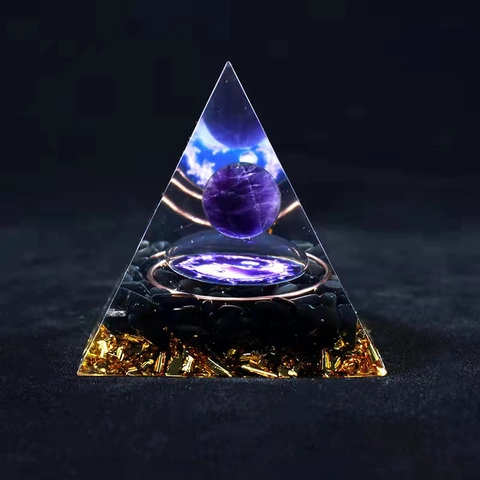 Orgone Energy Pyramid Resin Crystal Healing Stone Gold Foil Meditation Desktop Ornament Spiritual Home Decor