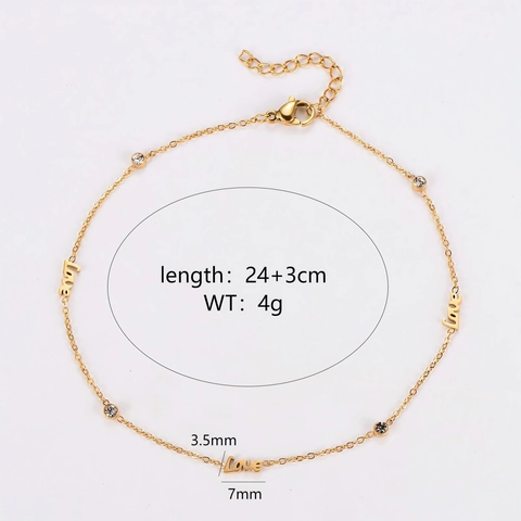 Love Buchstaben Fußkettchen 18K Vergoldet 304 Edelstahl Zirkonia Minimalistischer Fußschmuck Für Frauen Eleganter Charme
