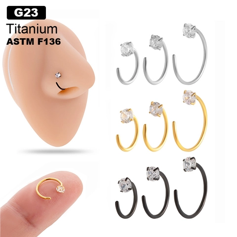 C Shaped Nose Ring Cartilage Earring G23 Titanium Alloy ASTM F136 Inlaid Cubic Zirconia Body Piercing Jewelry Fashion
