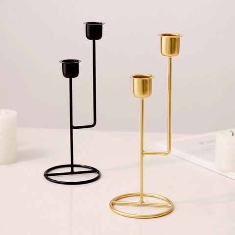 Double Head Metal Candlestick Iron Minimalist Nordic Style Desktop Decorative Candle Holder For Wedding Dining Table