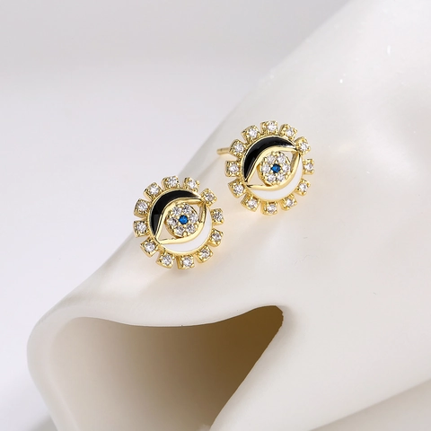 Orecchini A Lobo Malocchio Rame Micro Pave Zircone Smalto Gioielli Geometrici Per Donne Stile Lusso Leggero