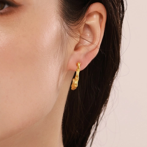 Bamboo Joint Rectangular Hoop Earrings Stainless Steel 18K Gold Plated Retro Geometric Studs For Women