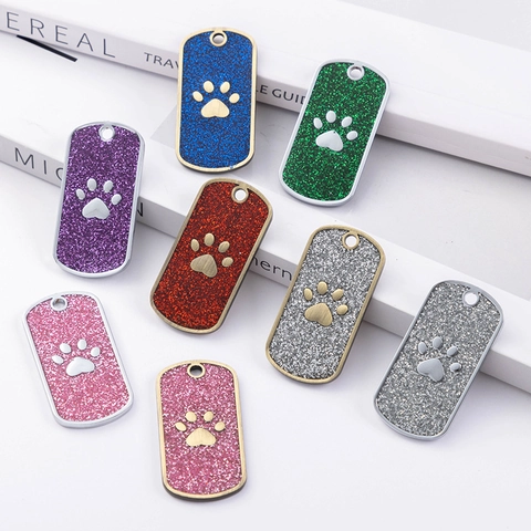 Zinc Alloy Pet ID Tag Glitter Paw Print Design Anti-lost Dog Tag Collar Accessory For Dogs And Cats Elegant Style