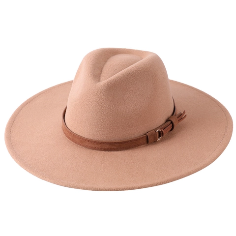 Elegant British Style Wide Brim Fedora Hat Cotton Blend Felt Jazz Cap With Leather Band Tassel For Men Women Autumn Winter