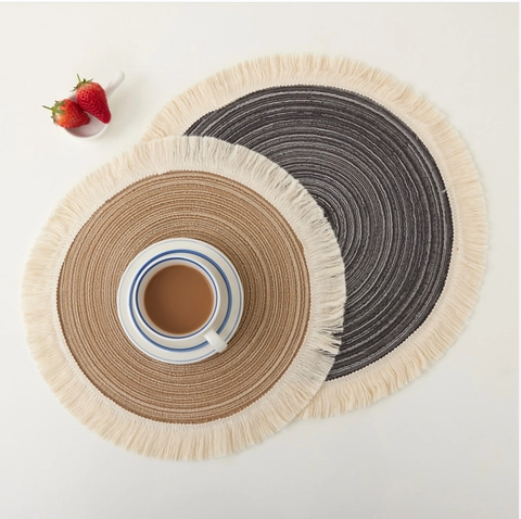 Napperons Tissés Ronds Fil De Coton Résistant À La Chaleur Avec Glands Décor De Table Boho Nordique