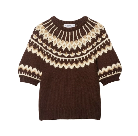 Maglione In Maglia Fair Isle Vintage Da Donna Girocollo Manica A Metà Pullover Jacquard Retrò Elegante