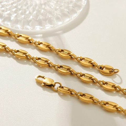 Fashion Mariner Link Necklace 18K Gold Plated Stainless Steel Coffee Bean Chain For Women Light Luxury Versatile Jewelry