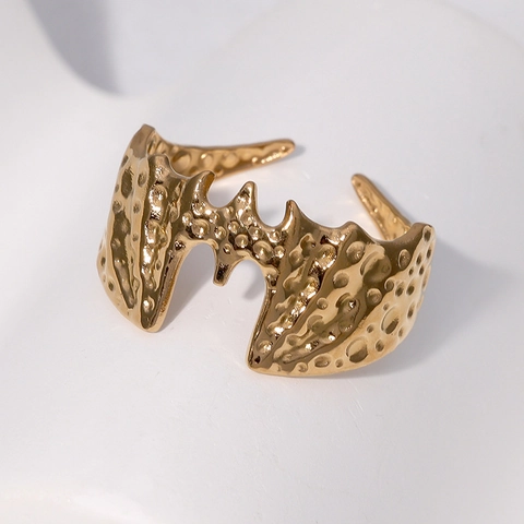 Anillo De Murciélago De Acero Inoxidable Textura De Lava Anillo Abierto Ajustable Joyería Punk Gótica Para Mujer