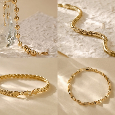 Bracciale In Rame Placcato Oro 18K Catena Geometrica Moderna Per Donna Gioielli Minimalisti Di Lusso