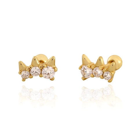 Orecchini A Perno In Argento Sterling 925 Corona Zirconi Chiusura A Vite Piercing Cartilagine Elica Gioielli