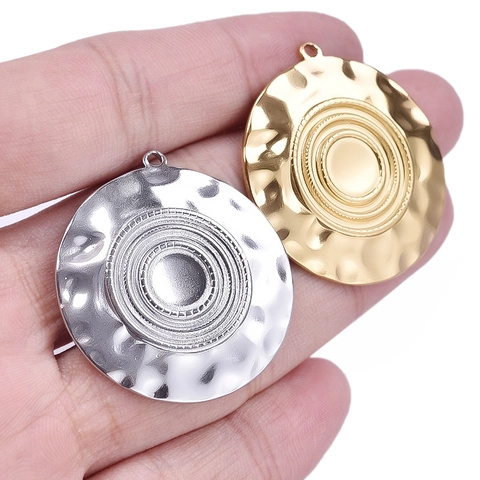Pendentif Rond En Acier Inoxydable Texture Martelée Cercles Concentriques Accessoire De Bijoux DIY Pour Collier