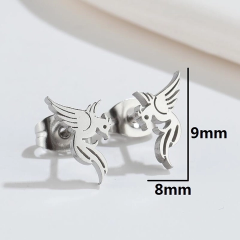 Bird Stud Earrings Stainless Steel Hollow Phoenix Silhouette Animal Design Trendy Minimalist Jewelry For Women