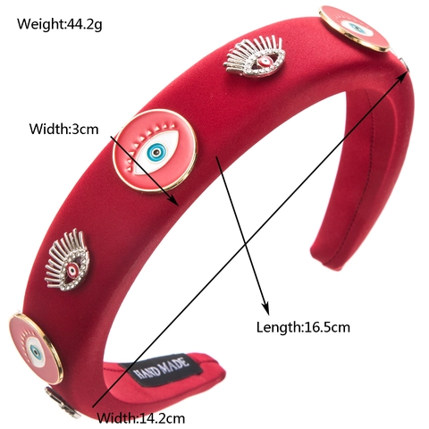Vintage Gepolsterter Satin Haarreif Legierung Emaille Strass Böser Blick Motiv Breites Haarband Party Mode Schmuck Für Damen