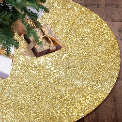 Sequin Christmas Tree Skirt Round Sparkling Sequin Fabric Holiday Home Floor Decoration Ornament Elegant Party Decor