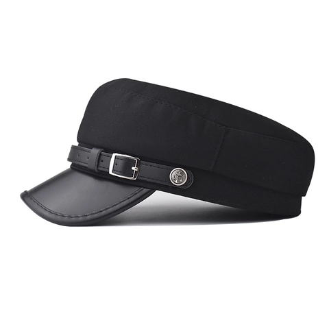 Cappello Baker Boy Vintage Visiera In Pelle PU Capitano Militare Berretto Fibbia In Metallo Nautico