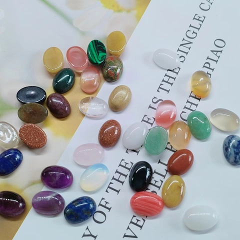Natural Synthetic Gemstone Oval Cabochons Polished Flat Back Inlay For DIY Jewelry Making Ring Pendants Handcrafted Accessory