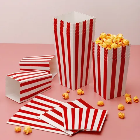 Popcornschachteln Rot Weiß Gestreifte Pappbecher Snackbehälter Für Filmabende Partys Wellenrand Fettbeständig Faltbar