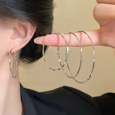 Orecchini A Cerchio Grandi Texture Torta Gioielli In Rame Per Donna Con Perno In Argento