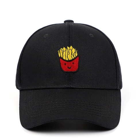 Baseball Cap Cotton Twill French Fries Embroidery Cartoon Adjustable Strap Hip Hop Streetwear Casual Sun Hat For Men Women