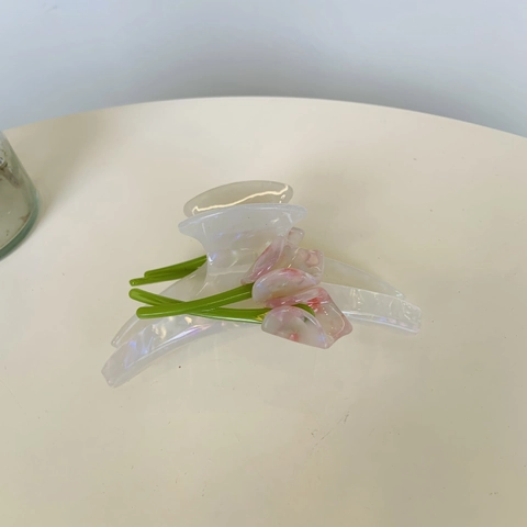 French Acetate Hair Claw Clip Elegant Calla Lily Tulip Flower Pattern Large Hairpin Sweet Styling Accessory For Women