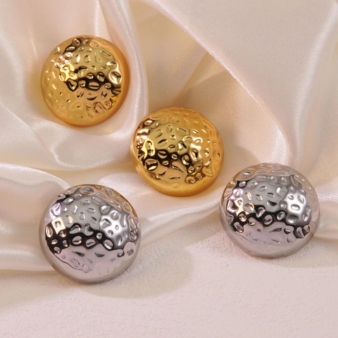 Pendientes De Boton De Cupula Martillada Acero Inoxidable Vintage Geometrico Chapado Oro Plata Mujer
