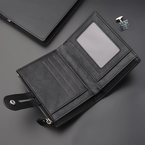 Portafoglio Bifold Da Uomo Pelle PU Business Casual Corto Con Molteplici Slot Per Carte Tasche Con Cerniera Bottone