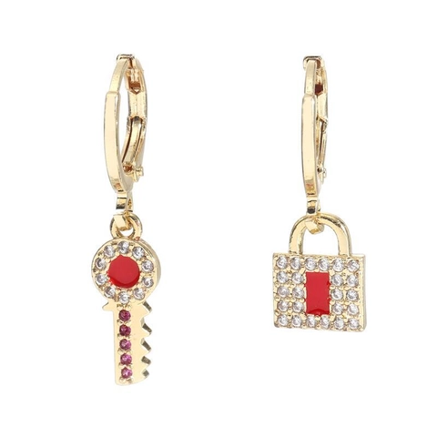 Lock Und Schlüssel Asymmetrische Ohrringe Messing Mit Zirkonia Strass Hip Hop Trendy Minimalistischer Luxusschmuck Für Damen