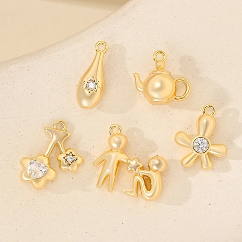 Handmade DIY Jewelry Accessories Metal Rhinestone Geometric Pendants For Necklace Bracelet Earring Making Gold Silver Charms