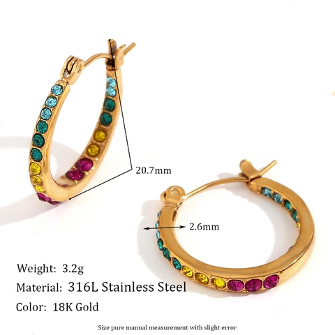 Fashion Inside Out Hoop Earrings Stainless Steel 18K Gold Plated Multi Color White Zircon Minimalist Jewelry For Women