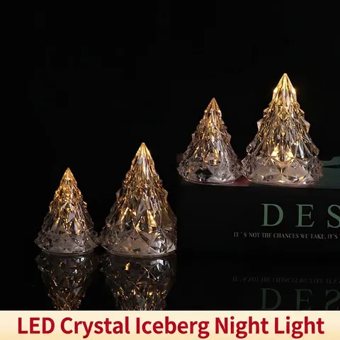 LED Night Light Christmas Tree Shape Crystal Effect Acrylic Desktop Decorative Lamp Warm Atmosphere Light Novelty Iceberg