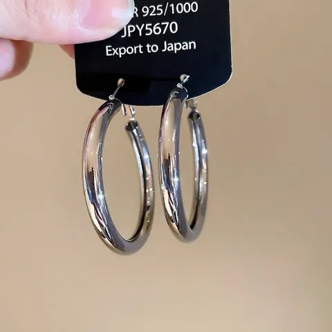 Grote Glanzende Ronde Oorringen Met 925 Sterling Zilveren Oorsteker Minimalistische Mode Sieraden Voor Dames