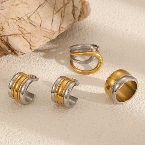 Anello E Orecchini In Acciaio Inossidabile Bicolore Geometrico Multistrato Gioielli Lucidati Per Donna Minimalista