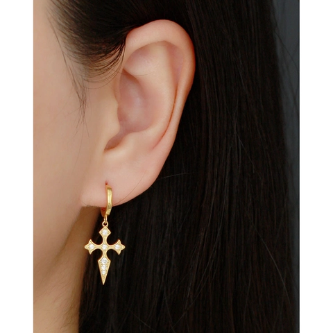Cross Pendant Hoop Earrings 925 Sterling Silver Cubic Zirconia Inlaid Baroque Style Trendy Ear Buckles Jewelry For Women