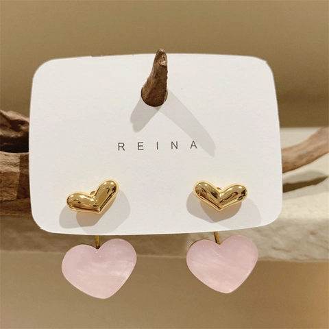 Pendientes De Corazón De Doble Capa Rosa Mármol Resina Aleación Con Poste De Plata Esterlina 925 Para Mujeres