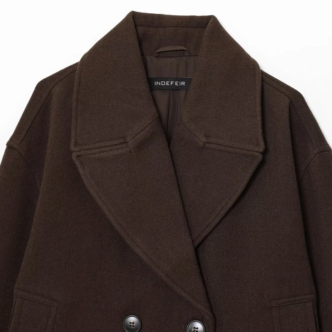 Abrigo Corto de Lana para Mujer Casual Doble Botonadura Streetwear Chaqueta Color Sólido Solapa Ancha Otoño Invierno Chaqueta
