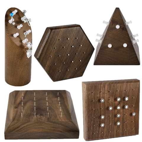 Wood Piercing Jewelry Display Stand Walnut Color Body Jewelry Holder For Belly Ring Lip Stud Photography Props