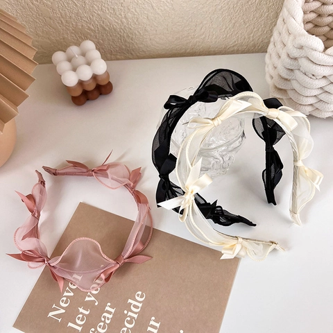 Elegante Mesh-Gaze-Schleife-Stirnband Satinband Süßes Prinzessinnen-Haaraccessoire Für Damen Alltagsmode