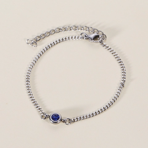 Pulsera de Piedra de Nacimiento de Acero Inoxidable Minimalista para Mujer Cadena de Plata Diamante Redondo Joyería Ajustable
