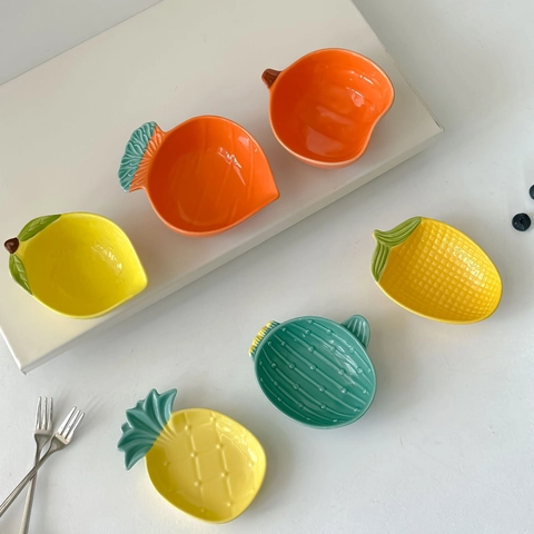 Cute Fruit Vegetable Shaped Ceramic Small Dipping Plates Sauce Dishes Creative Cartoon Mini Dessert Appetizer Trays