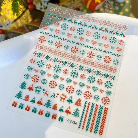 Christmas Nail Stickers 3D Embossed Snowflake Reindeer Design DIY Manicure Decoration Winter Holiday Nail Art Decals