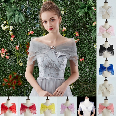 Elegante Chal De Novia De Tul Para Mujer Envoltura De Vestido De Novia Con Broche De Lazo De Strass Bolero De Gasa Para Fiesta