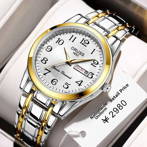 Luxury Men Business Quartz Watch Luminous Waterproof Calendar Day-Date Alloy Strap Arabic Numerals Dial Fashion Wristwatch