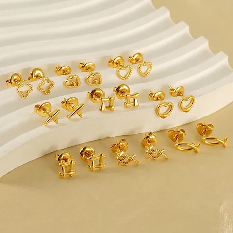 Geometrische Knopoorbellen 18K Verguld Roestvrij Staal Hart Klaver Vliegtuig Vormen Mode Sieraden Voor Dames