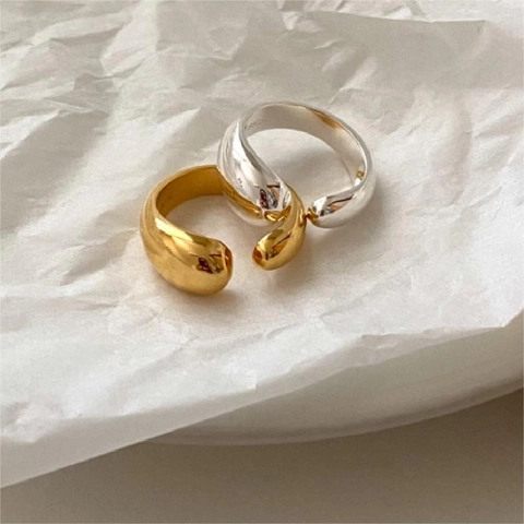 Anello Aperto In Argento Sterling 925 Regolabile Goccia D'acqua Minimalista Geometrico Gioielli Lucidati Per Donne