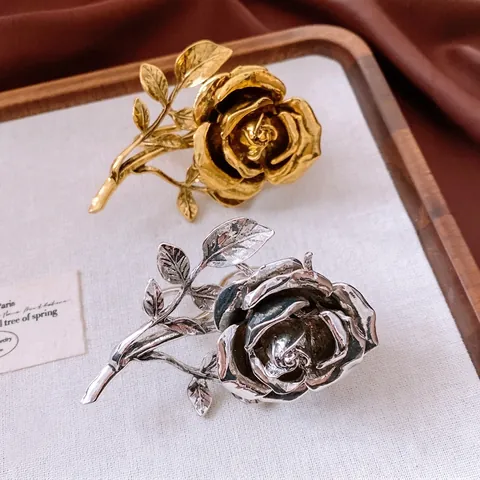 Anello Doppio Dito Rosa Vintage Lega Design Di Nicchia Esagerato Gioielli Alla Moda Per Donna