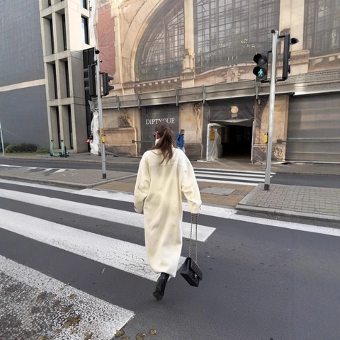 Women Long Woolen Texture Coat Oversized Stand Collar Single Breasted Loose Winter Outerwear British Style Minimalist