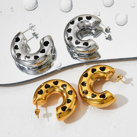 Orecchini A Cerchio A C Cuore Traforato Acciaio Inossidabile Geometrico Spesso Placcato Oro Argento Gioielli Di Moda Per Donna